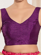 Joban Fashion Wine Mulberry Silk Padded Blouse With Round Neck Sleeveless - Distacart