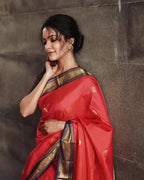 DEIANA'S Beautiful Designer Golden zari Soft Lichi Silk Saree - Orange