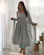 Joban Fashion Sky Kurta Set Organza Sequin Embroidery Work - Distacart