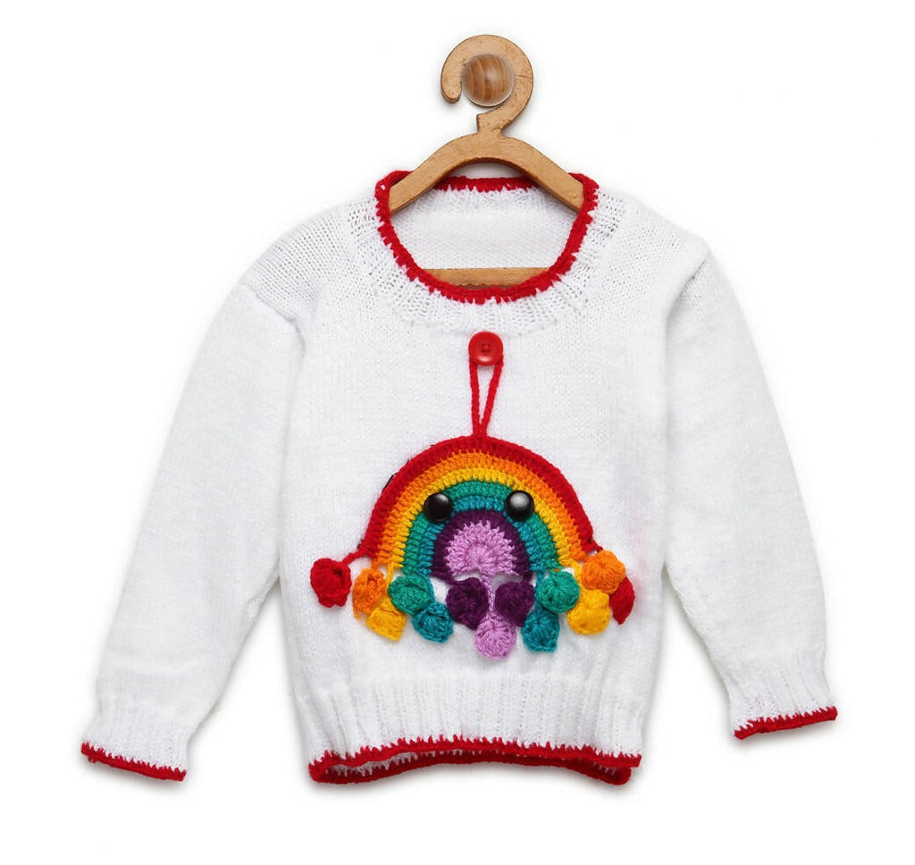 Chutput Kids White Coloured Solid Pullover with Rainbow Detail