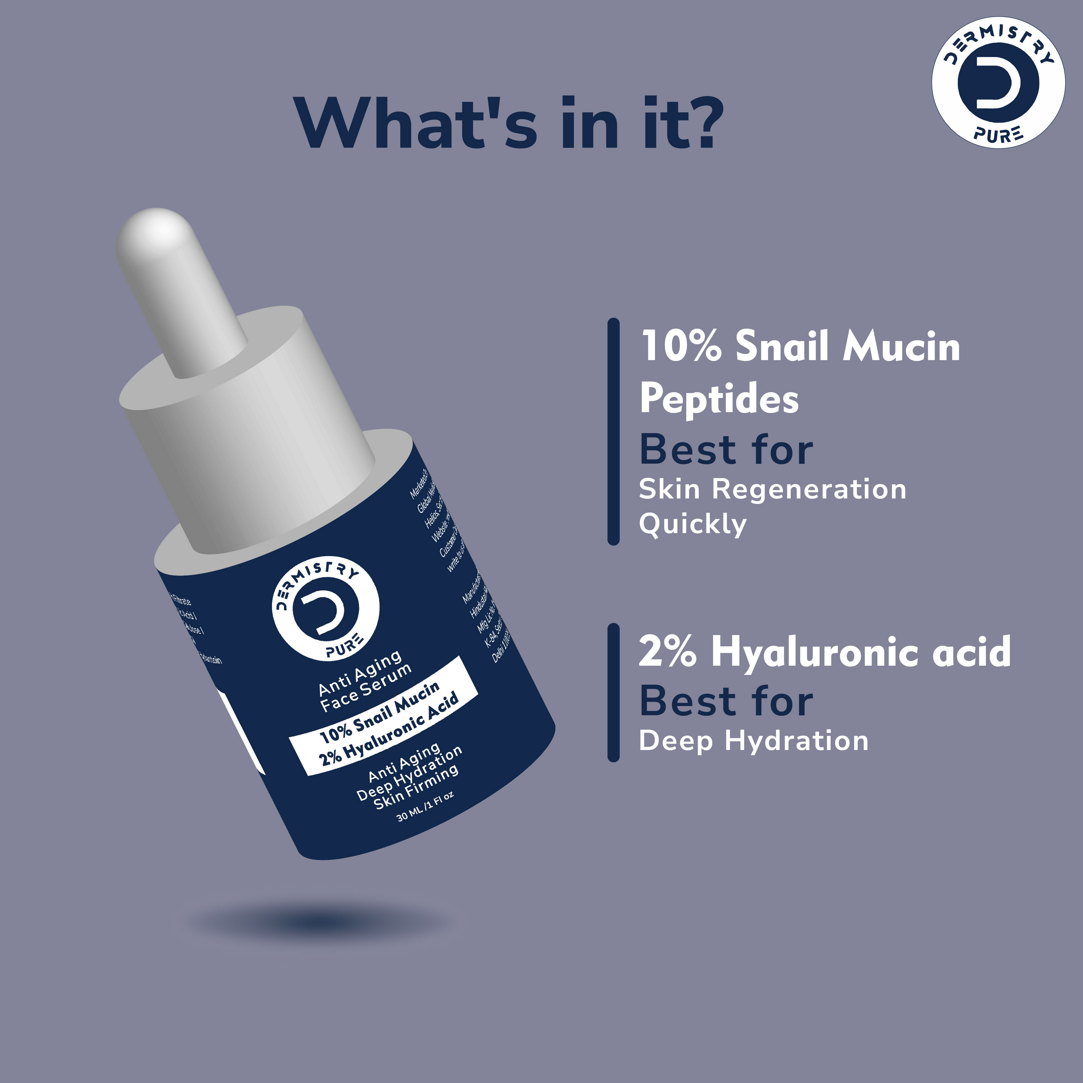 Dermistry 10% Snail Mucin96 Peptide Anti Ageing Moisturizer Skin Firming Tightening Aging Face Serum