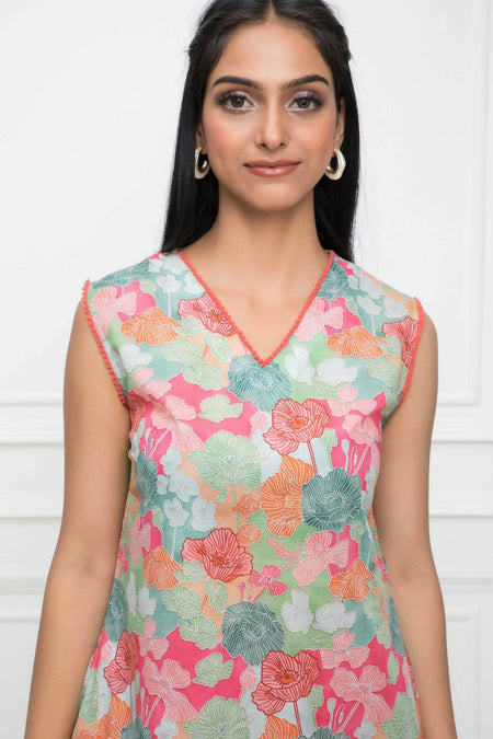 Myshka Women Multi Floral Rayon A-Line V-Neck Kurtis