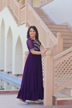 Teeya Creation Purple Color Faux Georgette Party Wear Hand Embroidery Work Long Gown - Distacart