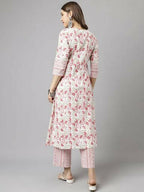 FIORRA Women's White Cotton A-line Kurta with Palazzo