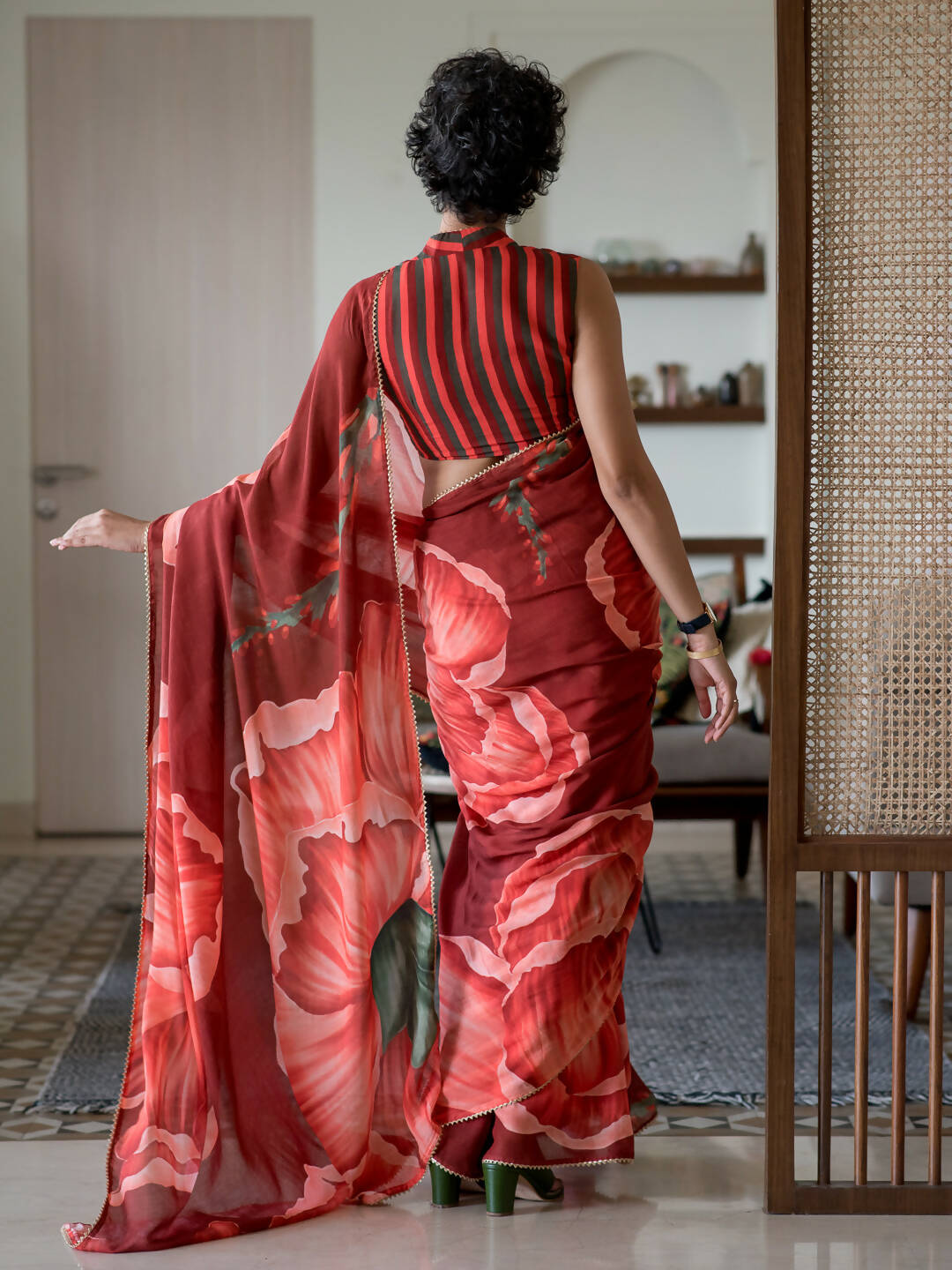 Suta Maroon Floral Pure Cotton Saree - Distacart
