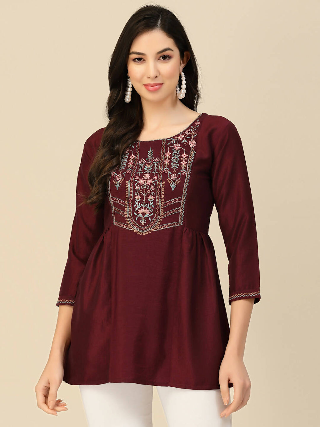 Wine Chinon Floral Embroidered Top - Zeny
