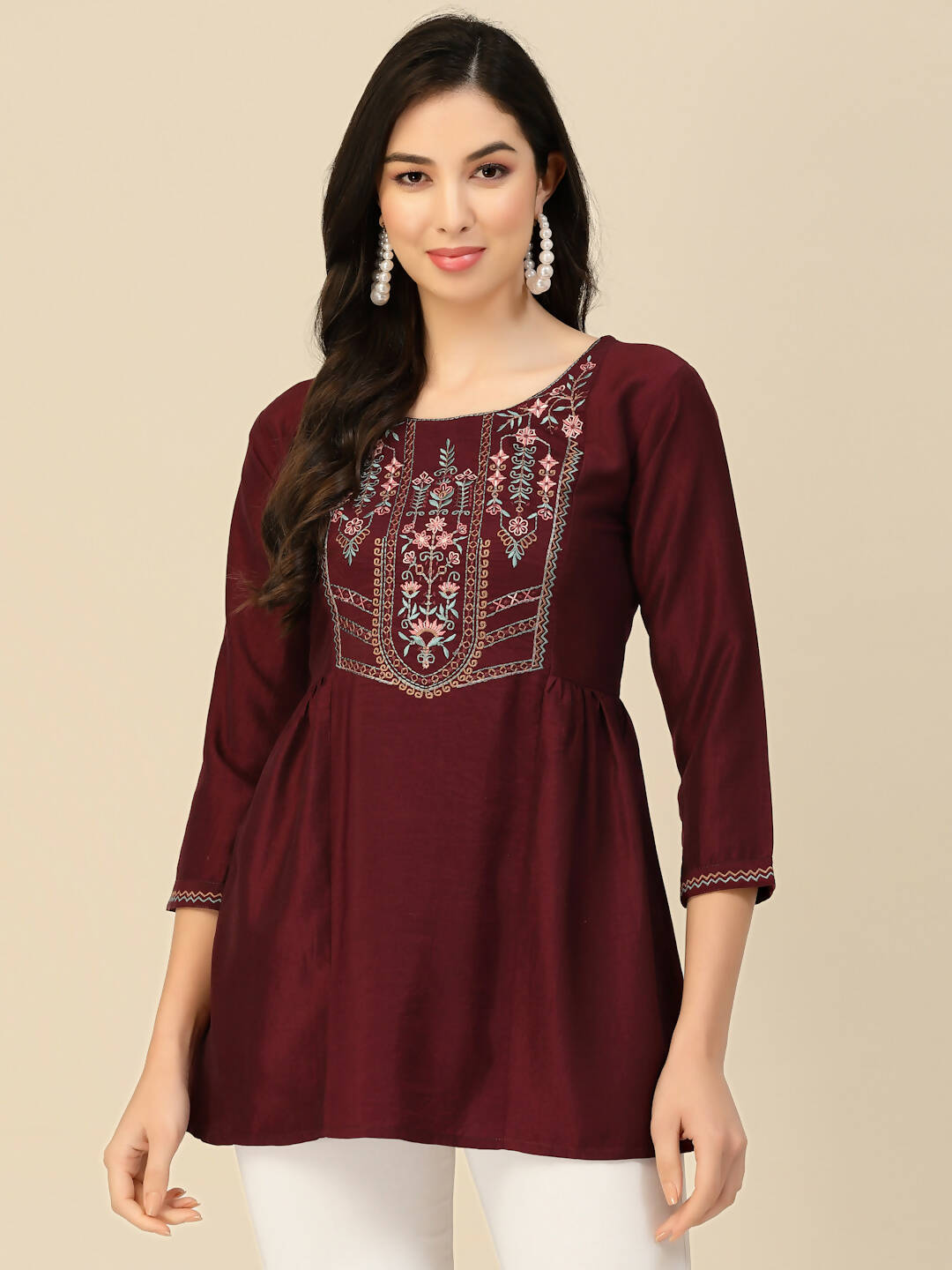 Wine Chinon Floral Embroidered Top - Zeny