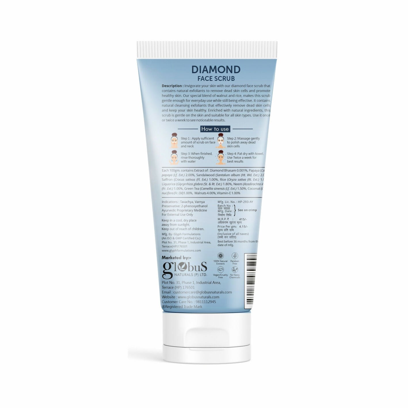 Globus Naturals Revival Diamond Face Scrub, Suitable For All Skin Types