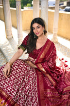 Vastranavya Designer Ikkat Print With Foil Work Lehenga Choli - Maroon