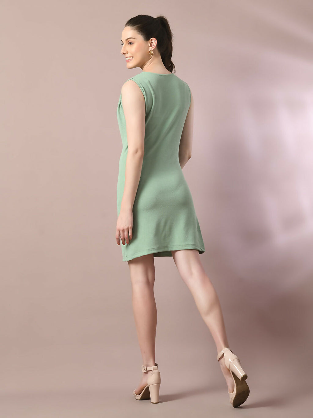 Myshka Women's Sea Green Solid Cowl Neck Bodycon Party Dress - Distacart