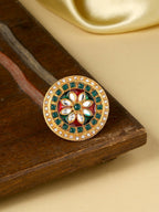 NVR Women's Traditional Kundan Meenakari Gold-Polished Ajustable Finger Ring