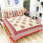 Floral Print Queen Size 90x108 Inches Jaipuri Flat Bed Sheet Bedspread with 2 Pillowcases