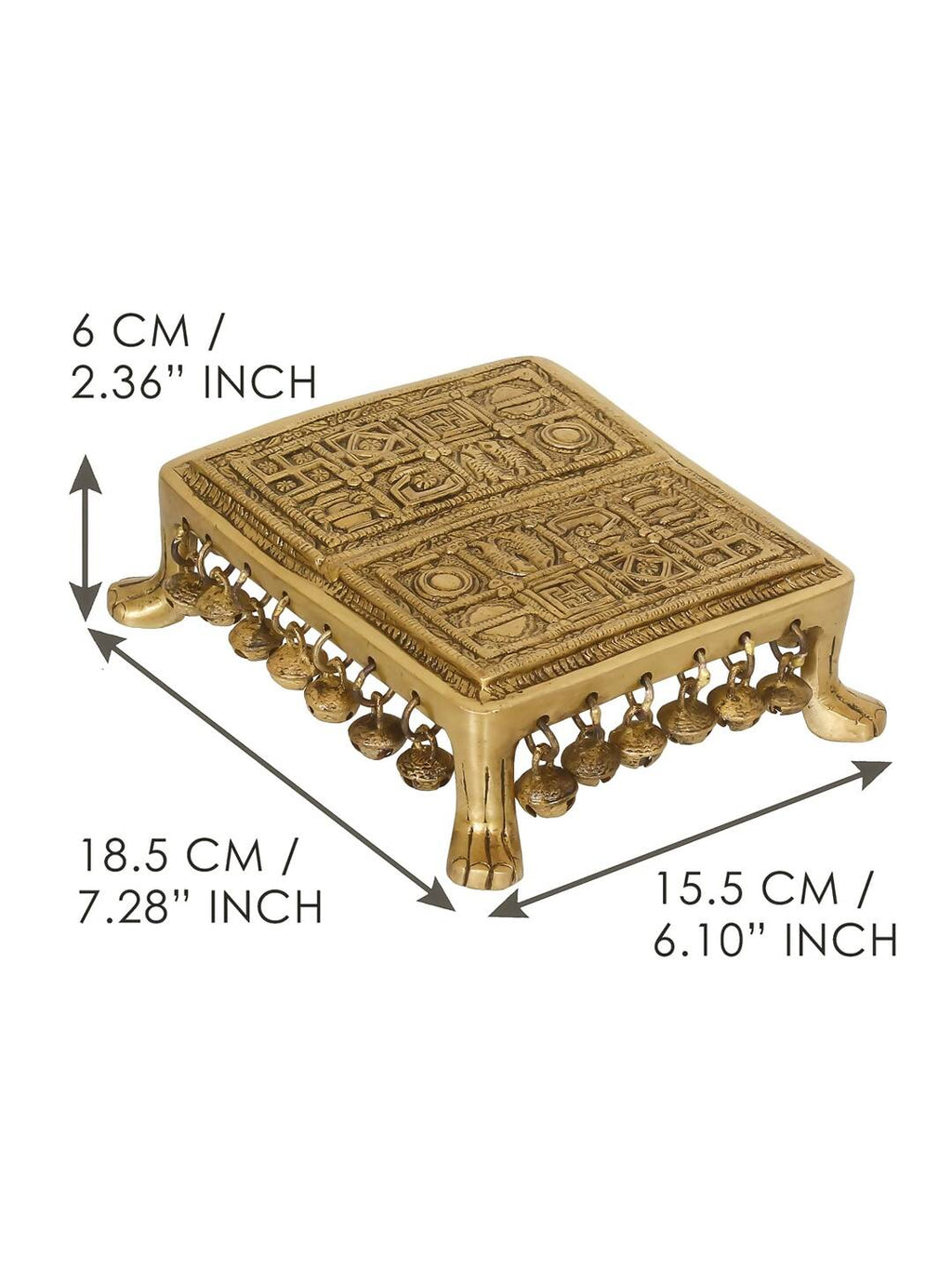eCraftIndia Gold-Toned Handcrafted Brass Traditional Pooja Chowki With Bells