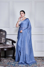 Morchari Grey Chiffon Hand Embroidery Saree And Stitched Blouse - Distacart