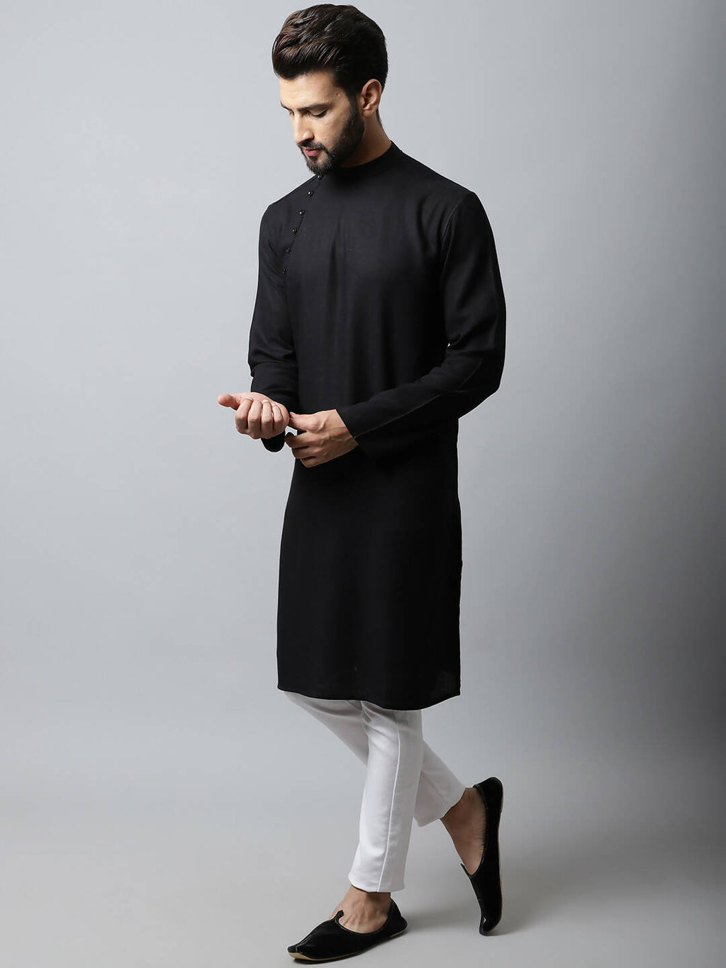 Even Apparels Black Color Linen Linen Men's Kurta With Side Placket (LN761) - Distacart