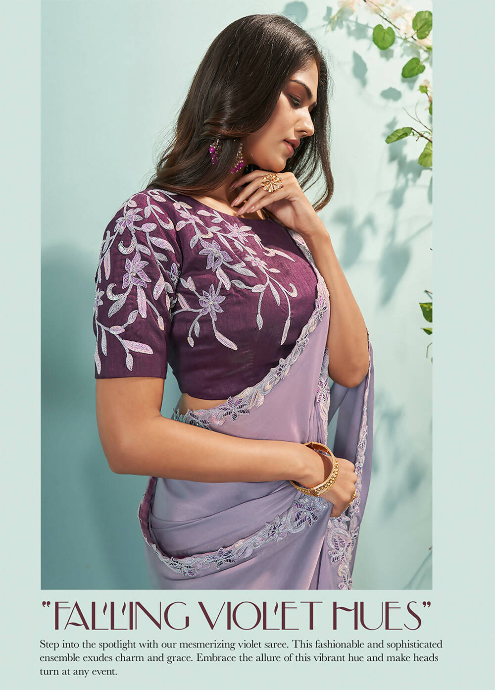 Violet Organza Silk Solid Saree With Unstitched Blouse Piece - Norita Ikshita