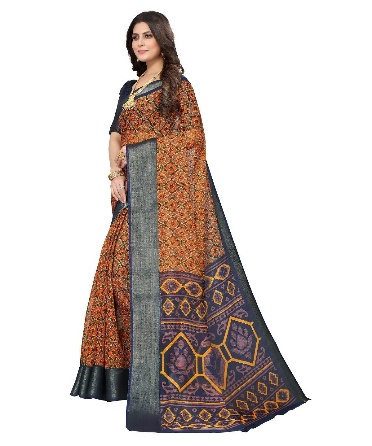 Vamika Cotton Orange Jari Border Bollywood Style Saree (VASU ORANGE) - Distacart