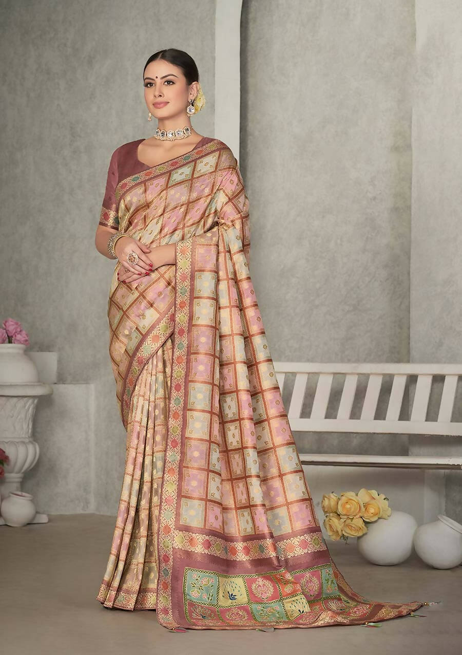 Peach Rangkat Tussar Silk Woven Design Saree with Unstitched Blouse - Mohmanthan Eshani