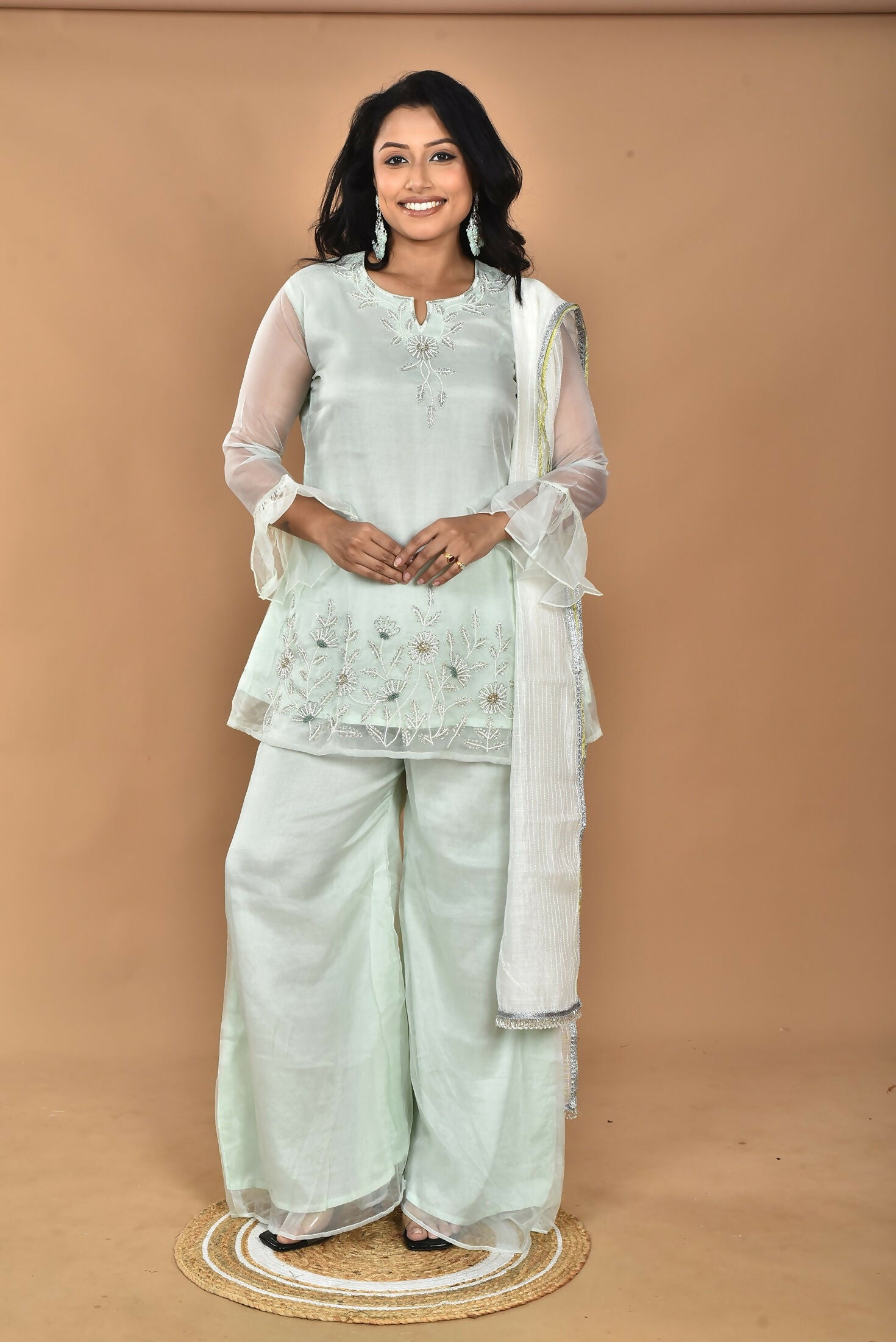 Morchari Women And Hand Embroidery Palazzo Set-Green