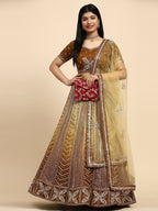 Brown Fancy Net Sequence Embroidered Lehenga Choli with Dupatta - Dhara