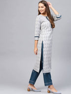Yufta Women Grey & Navy Printed Kurta with Trouser