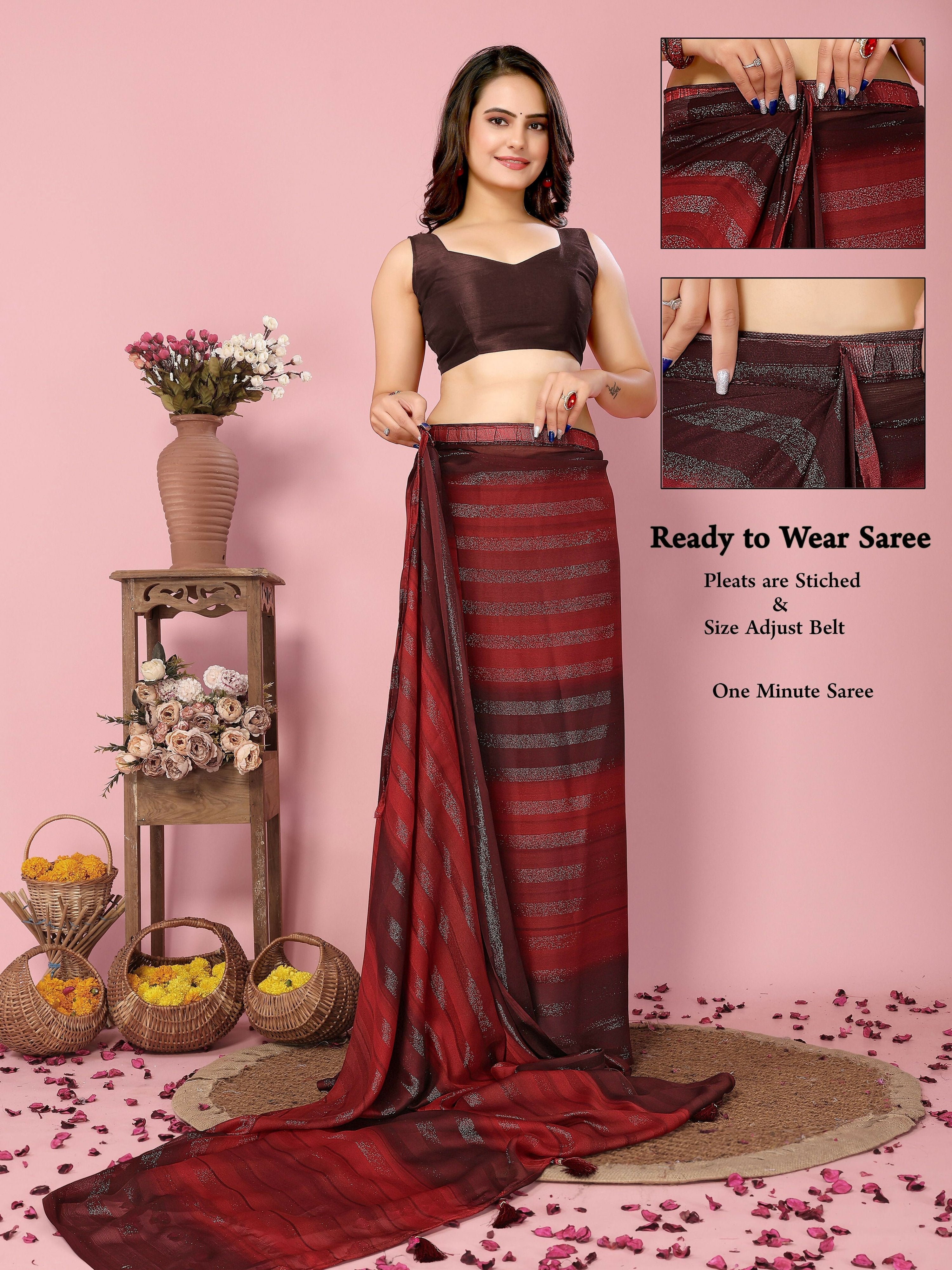 Attractive These Party Wear Ready To Wear Saree - Burgundy
