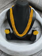 Inhanns Bloom Handmade Beaded Necklace With Earrings - 12 Layers - Yellow Necklace Set