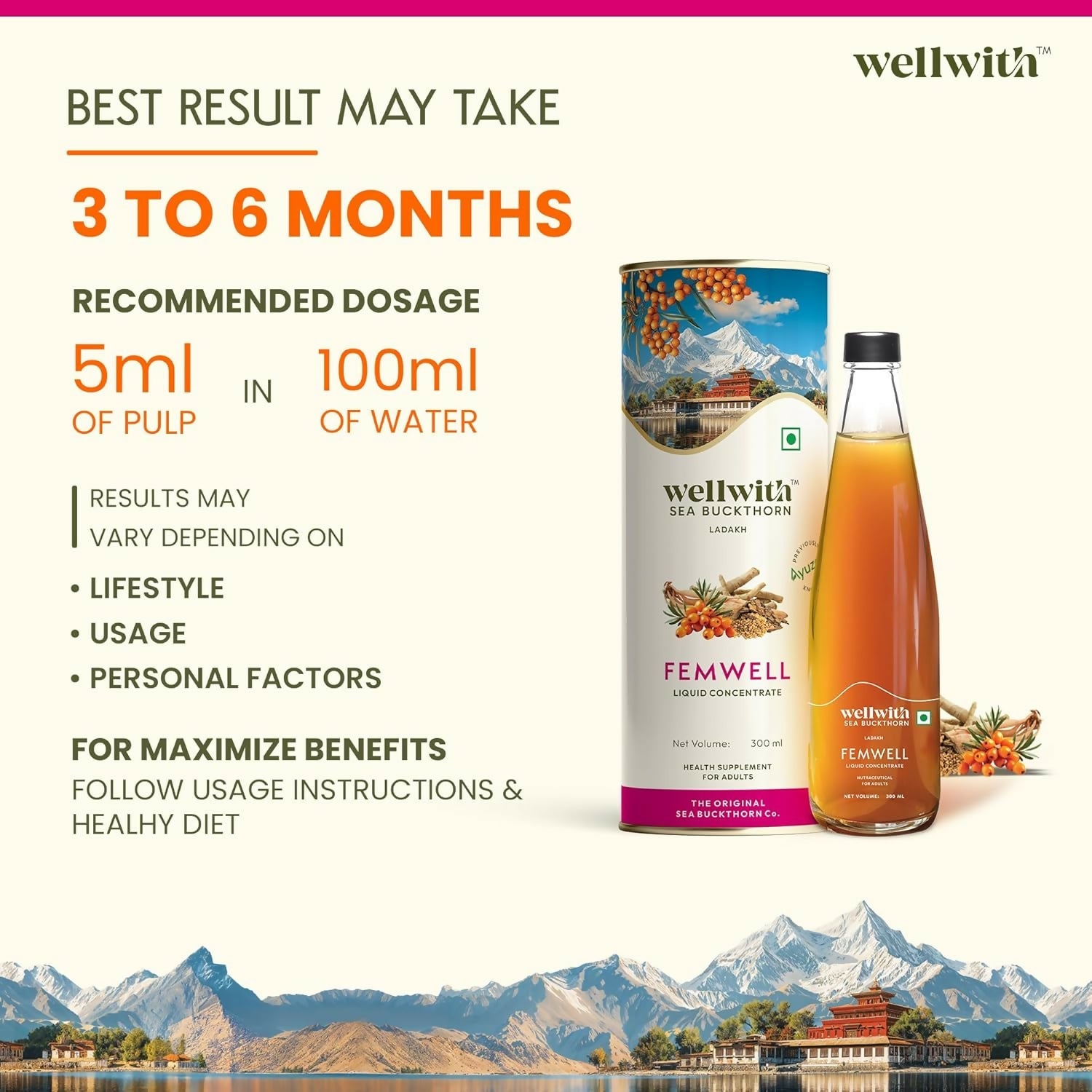 Wellwith Sea Buckthorn Femwin (Femwell) Ayurvedic Juice - Distacart