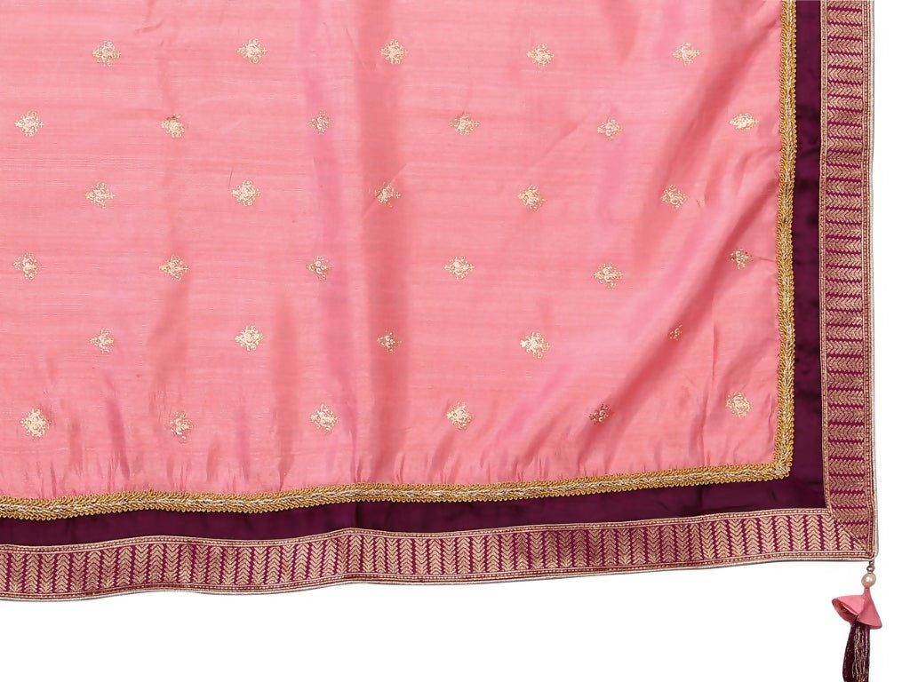 Pink Tusser Silk Zari And Sequins Embroidery Saree - Norita Saumya
