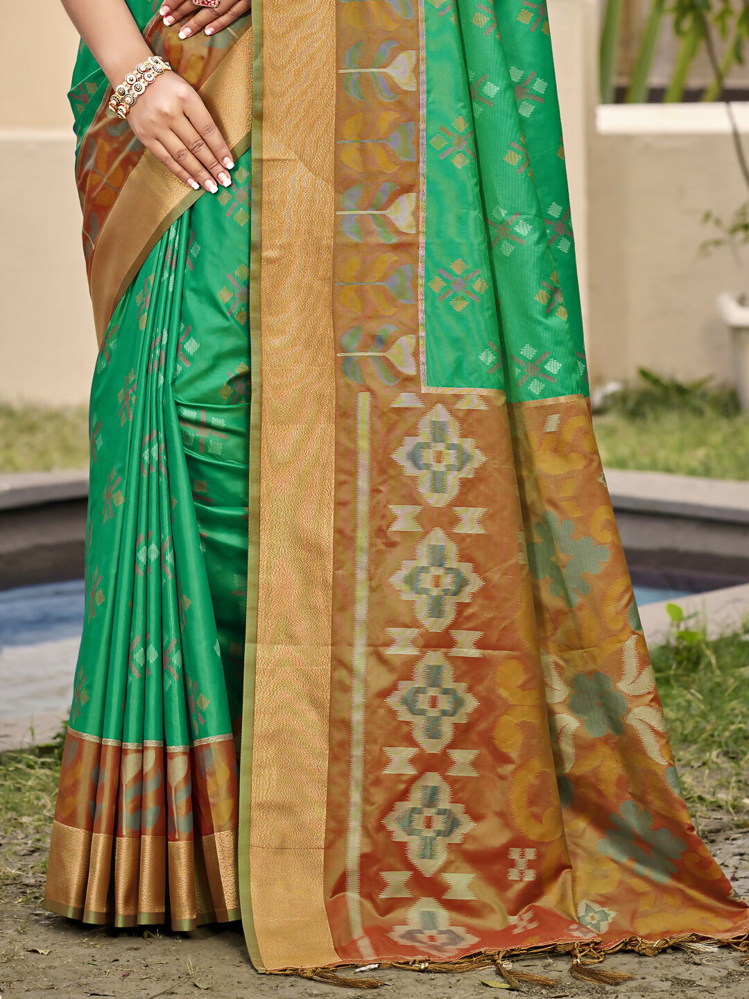 Shree Shyam Fashion Pochampalli Silk Brown Saree - Distacart