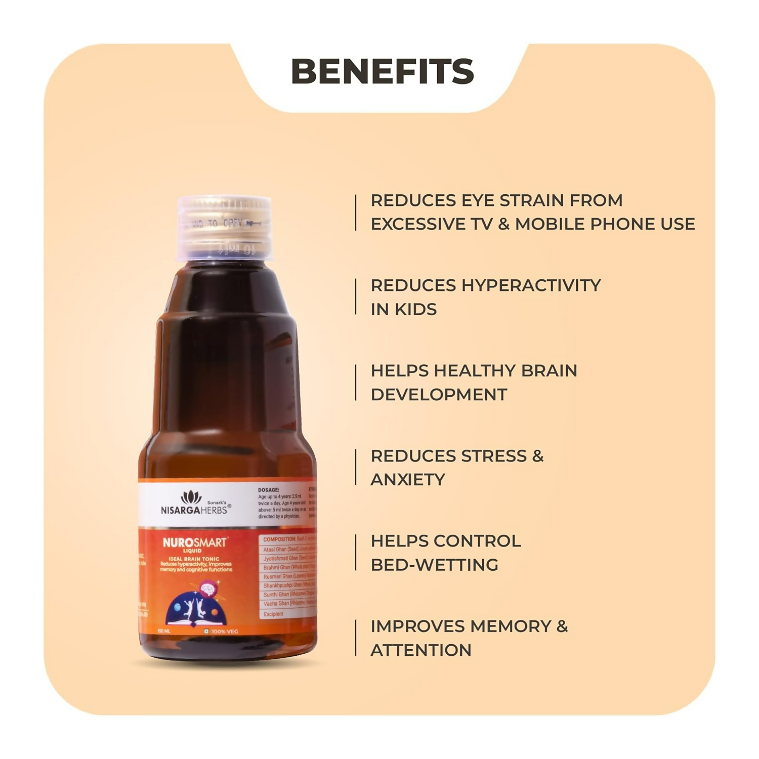 Nisarga Herbs Nurosmart Brain Booster Syrup For Kids (2–12Y) - Distacart