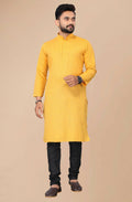 Men's Mustard Striped Cotton Kurta - Mahotsav