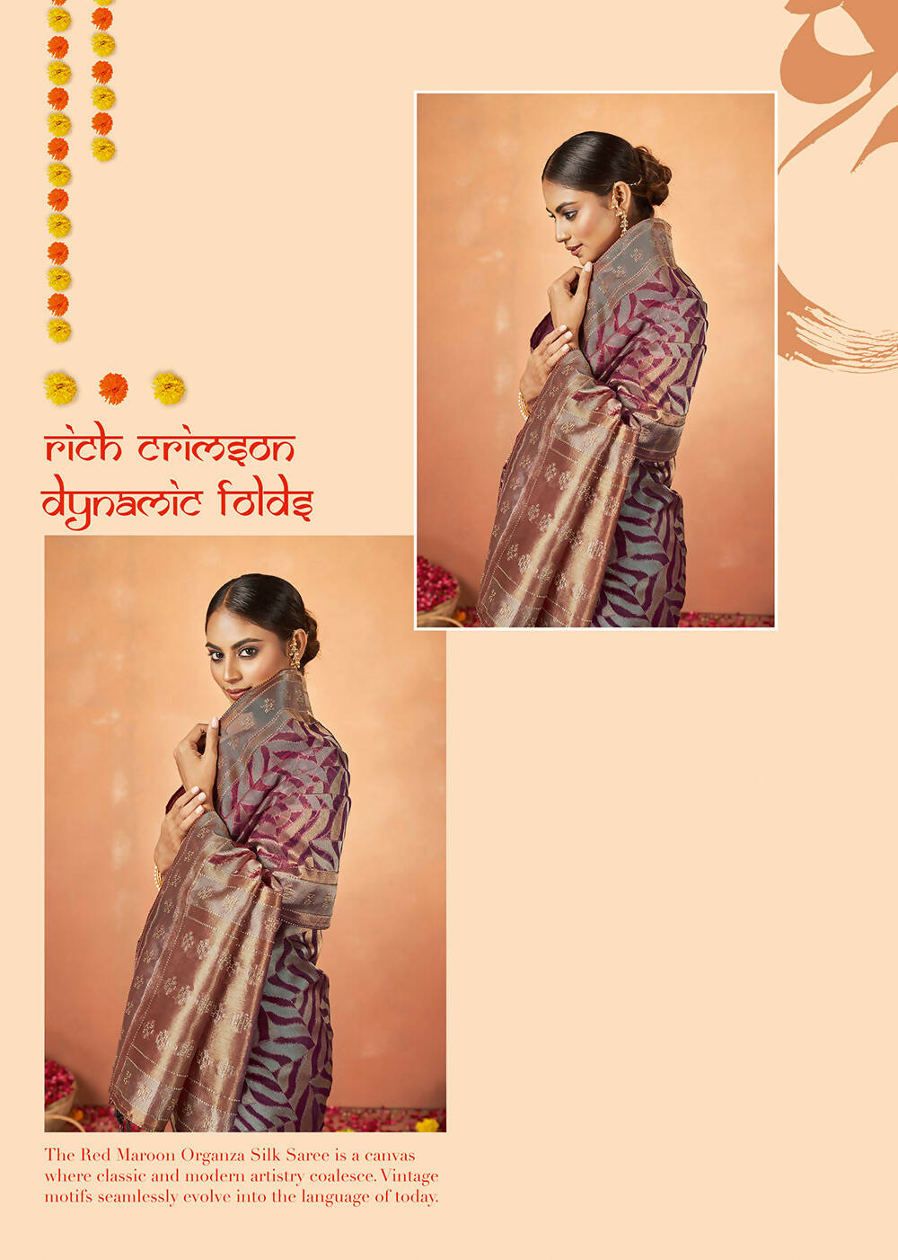 Maroon Organza Silk Woven Design Saree With Unstitched Blouse Piece - Norita Royal Pradha
