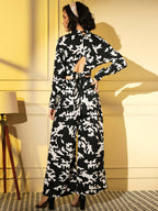 Black Crepe Digital Printed Top With Matching Trouser - Shivani