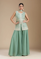 Teeya Creation Teal Color Star Georgette Party Wear Designer Peplum Sharara Set