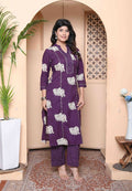 Miravan Womens Purple Printed Kurta With Palazzo - Distacart