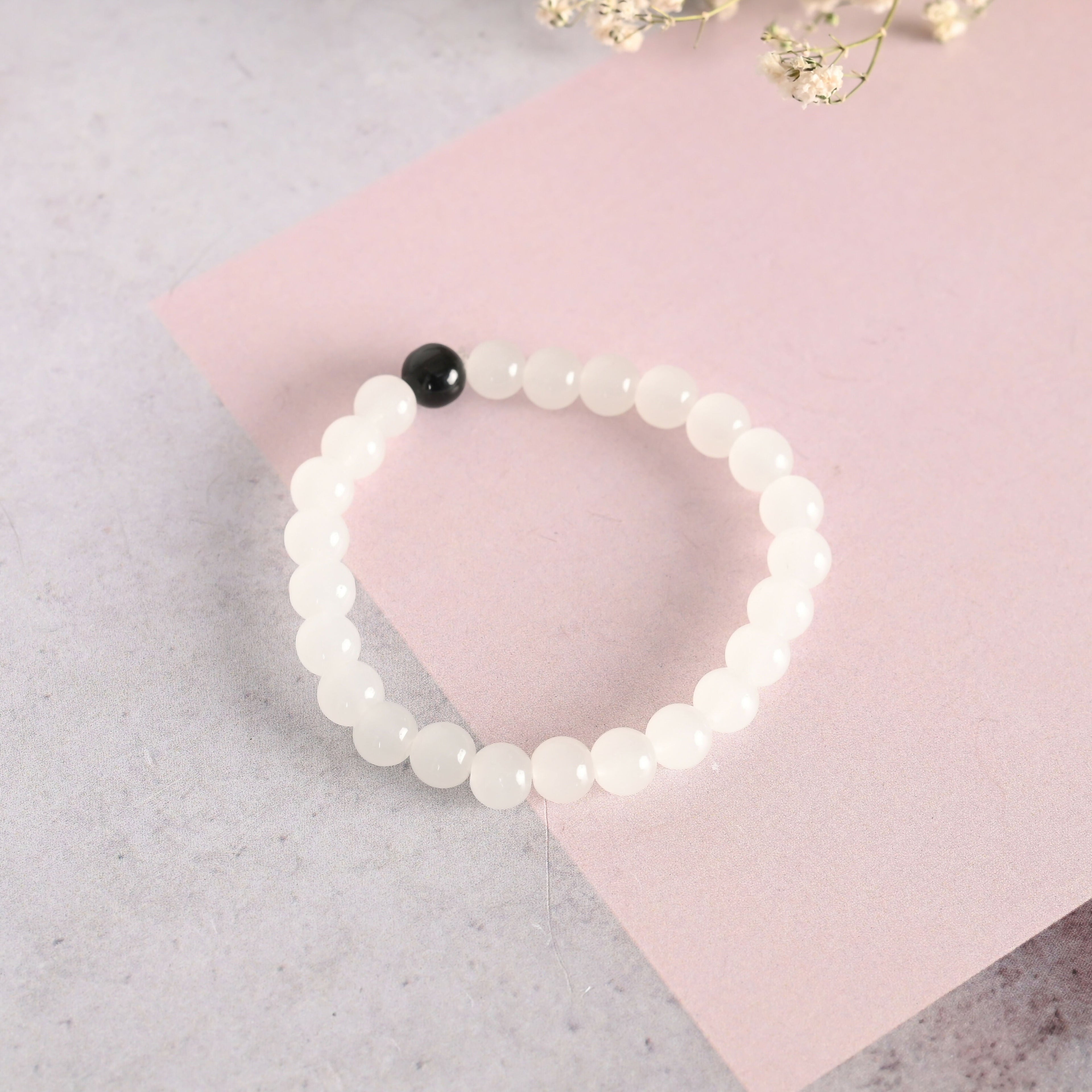 NVR Men & Women White Marbel Crystal Elasticated Bracelet - Distacart