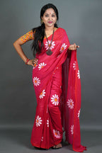Exclusive Collection Red Pure Cotton Saree With Sunflower Design - Distacart