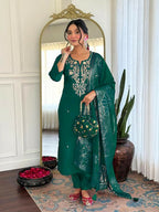 The52 Women Gorgeous Roman Silk Fabric Straight Kurta, Pant and Dupatta Set - Distacart