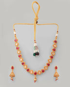VOJ Gold-Polished Ruby Stone Studded Jewellery Set