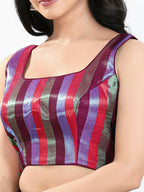 Joban Fashion Wine Multi Brocade Padded Blouse With Square Neck Sleeveless - Distacart