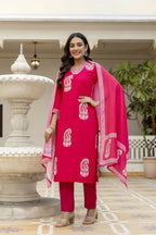 The52 Women's Beautiful Rayon Fabric Printed Work Straight Kurta Pant and Dupatta Set - Distacart