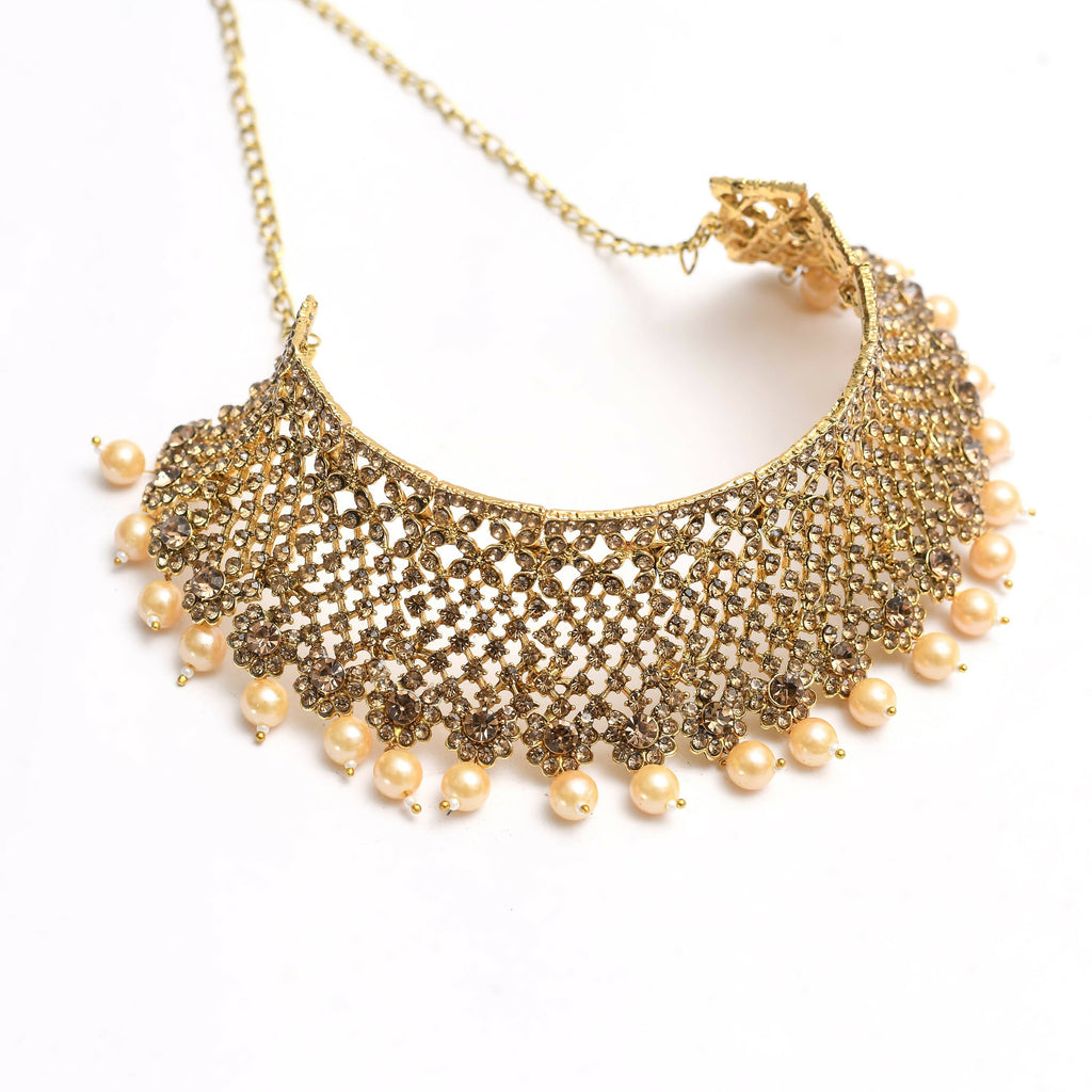 Mominos Fashion Johar Kamal Traditional Rajwadi Design Heavy Golden Color Necklace Set - Distacart