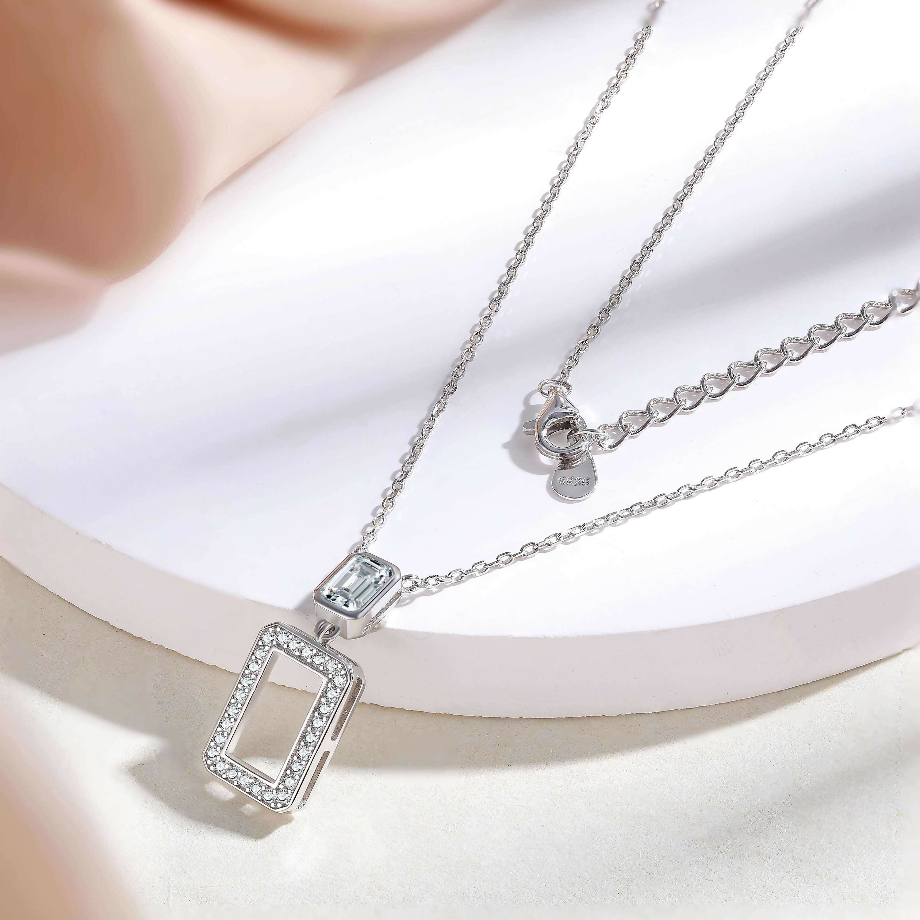 Cauer Elegant 14K White Gold Plated Moissanite Pendant Necklace