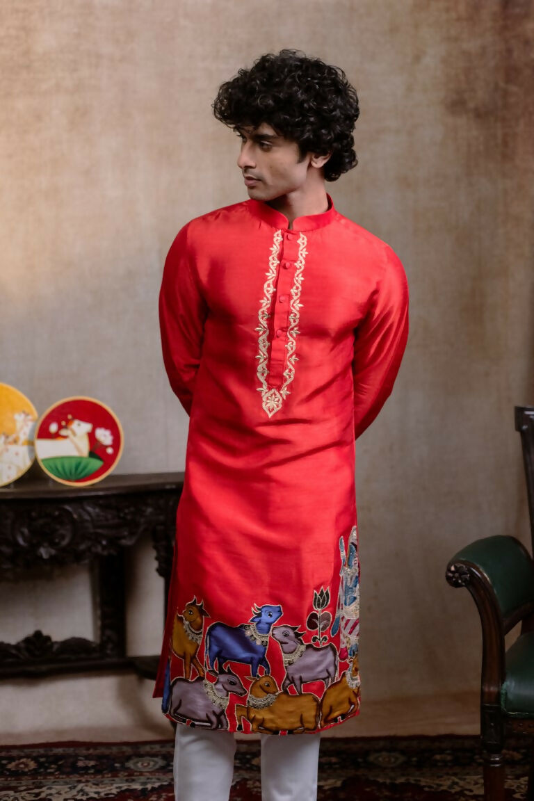 Falling Raw Silk Red Padma Gopala By Hilo Design