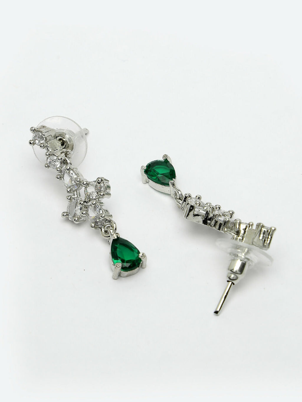 NVR Women's Silver-Plated Green American Diamond Studded Jewellery Set
