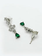 NVR Women's Silver-Plated Green American Diamond Studded Jewellery Set
