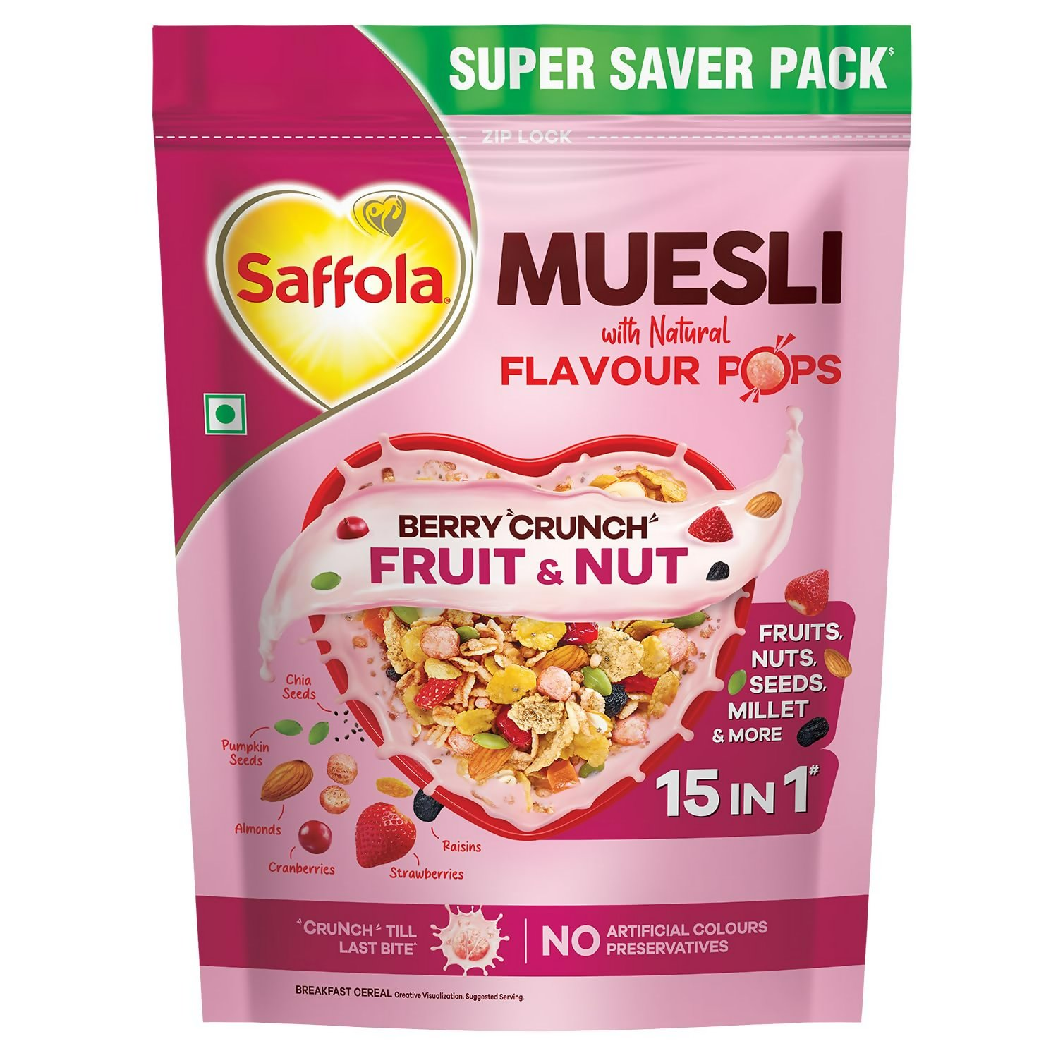 Saffola Muesli Fruit & Nut Berry Crunch with Flavour Pops - Distacart