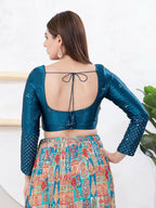 Joban Fashion Cobalt-Blue Gajji Silk Elbow Sleeveless Back Open Blouse