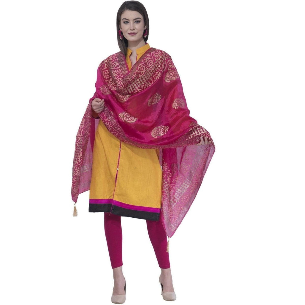 A R SILK Rani Color Silk Pahadi Print Dupattas and Chunnis